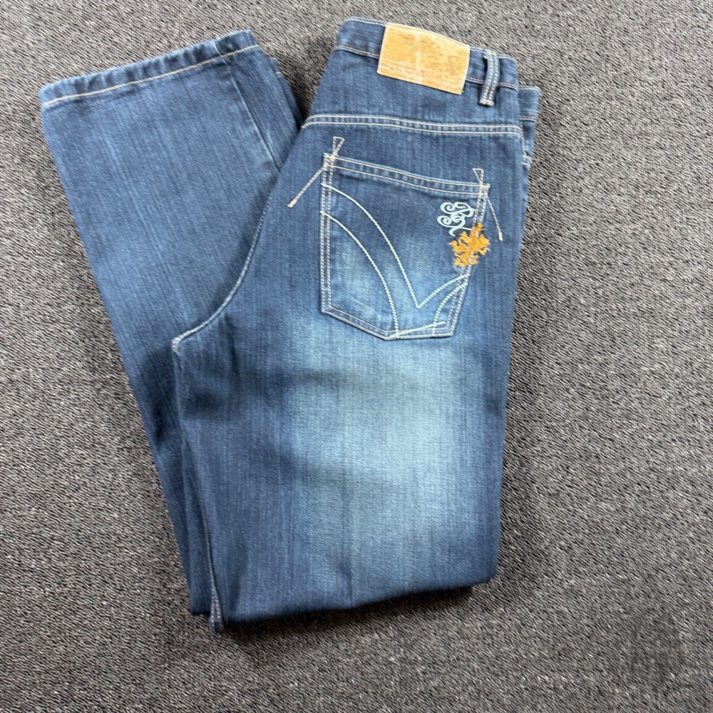 Y2K Brooklyn Xpress Baggy Wide Leg Men's Jeans 35x35 Dark Wash Denim Embroidered